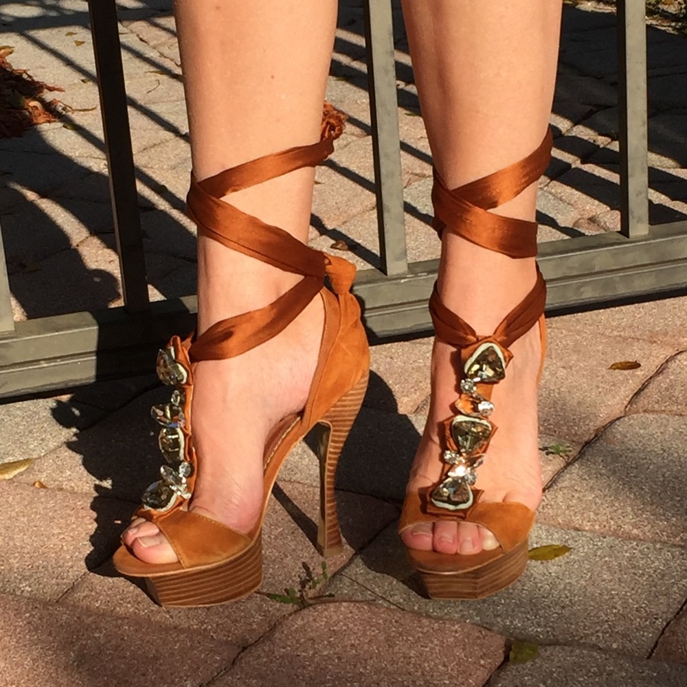 COPY - BEBE Bronze Platform Heels